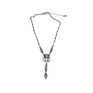 1928 brand necklace silver Tone emerald Cut Crystal Filigree Drop vintage 90s